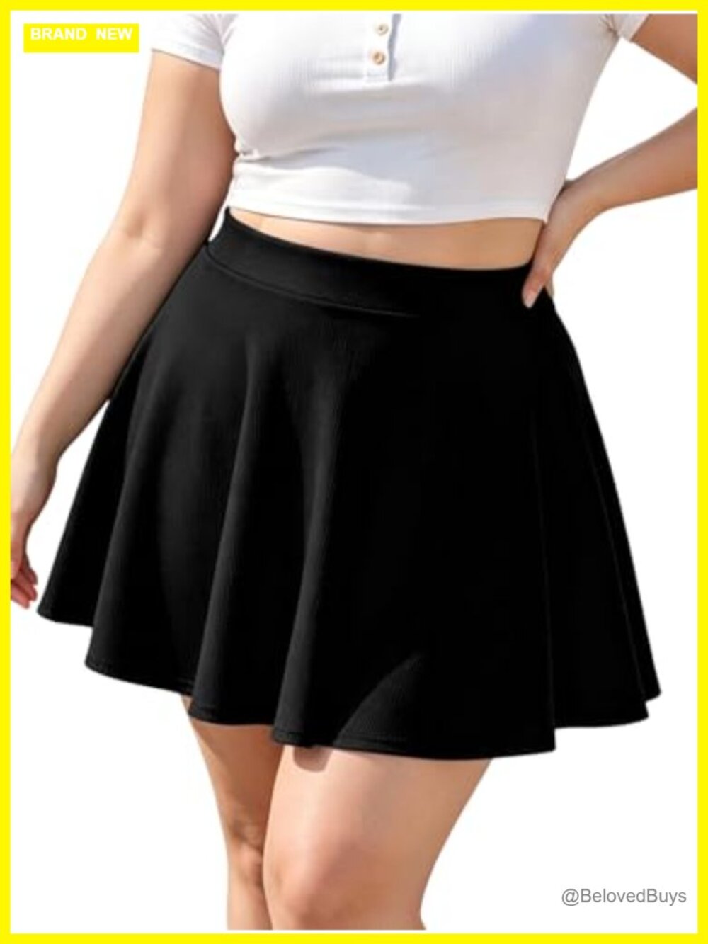 Plus Size High Waisted Skater Mini Skirt Stretchy Flowy A-Line